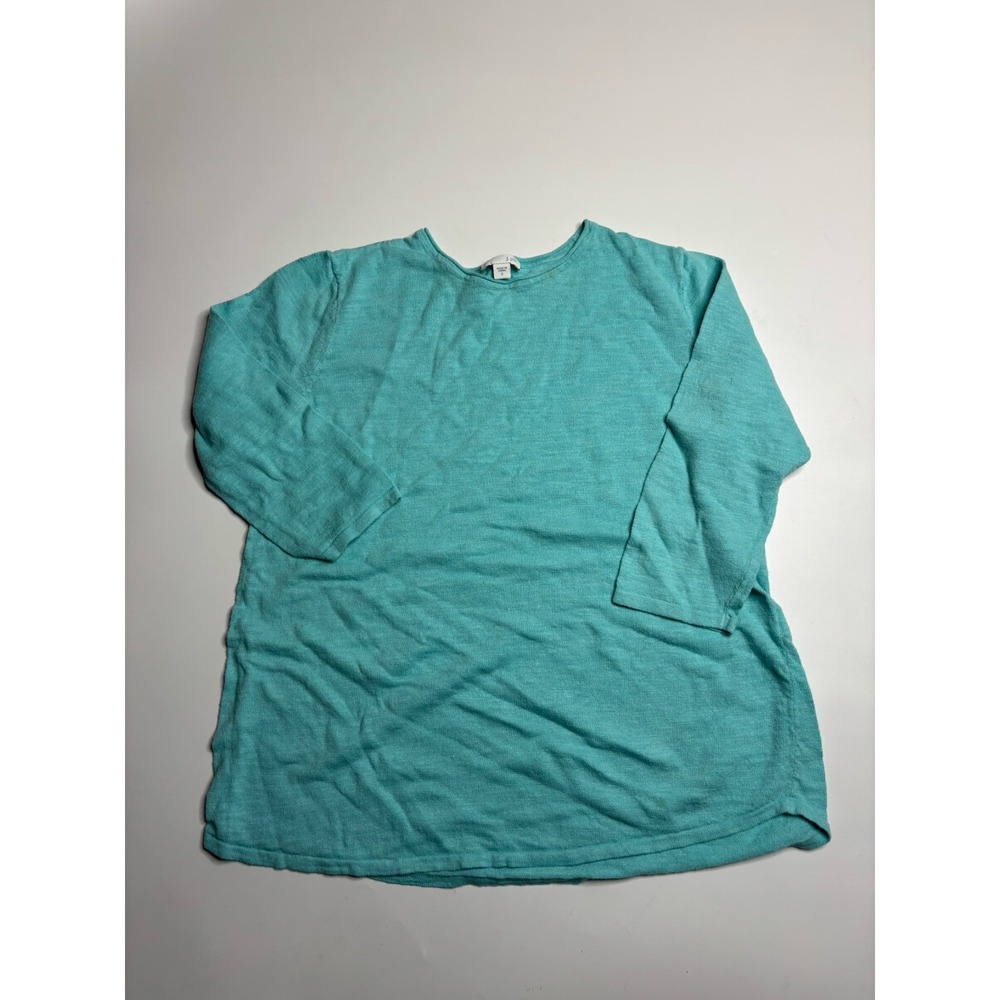 J.JILL Women's Sz S Teal Linen Blend Knit Pullover Sweater. 3/4 Boho Coastal